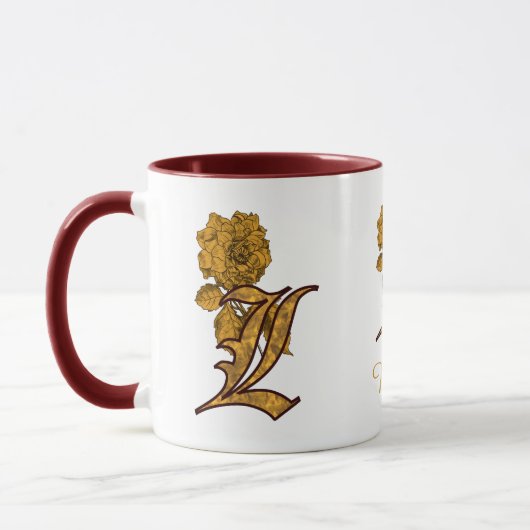 Monogram Initial L Elegant Gold Peony Personalized マグカップ (左)