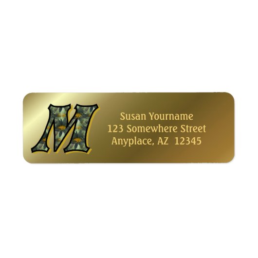 Monogram Initial M Daisies Art Return Address  ラベル (正面)