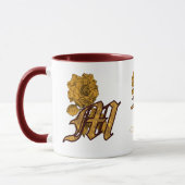 Monogram Initial M Elegant Gold Peony Personalized マグカップ (左)