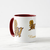 Monogram Initial M Elegant Gold Peony Personalized マグカップ (正面左)