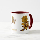 Monogram Initial M Elegant Gold Peony Personalized マグカップ (正面右)