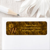 Monogram Initial M Gold Peony Return Address  ラベル (インサイチュ)
