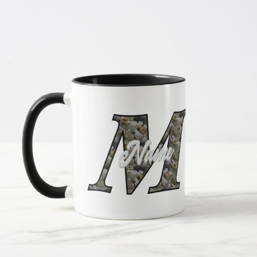 Monogram Initial M Hydrangea Flowers Personalized マグカップ (左)