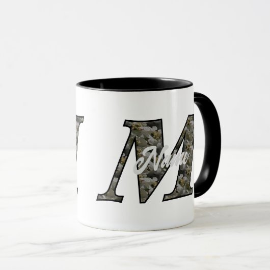 Monogram Initial M Hydrangea Flowers Personalized マグカップ (正面右)