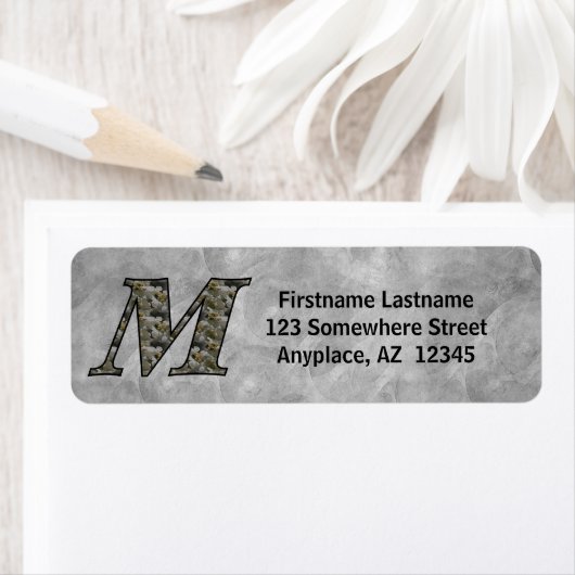 Monogram Initial M Hydrangea Return Address  ラベル (インサイチュ)