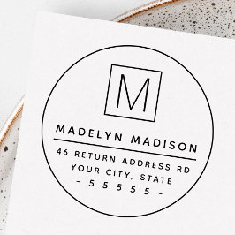 Monogram initial minimal round return address ラバースタンプ
