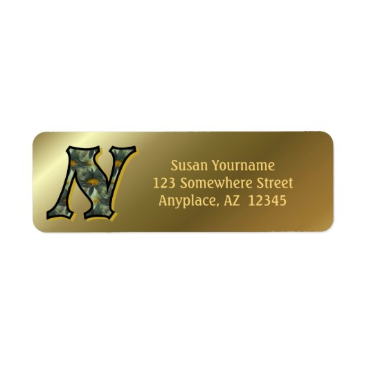 Monogram Initial N Daisies Art Return Address  ラベル (正面)