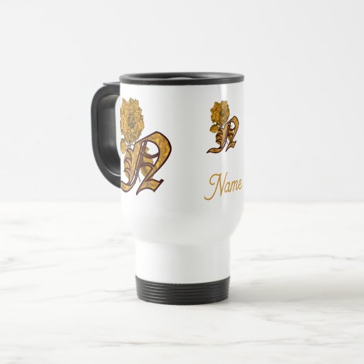 Monogram Initial N Gold Peony Personalized トラベルマグ (正面左)