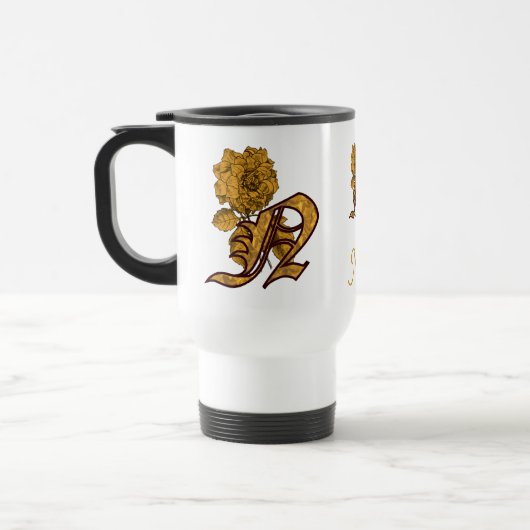 Monogram Initial N Gold Peony Personalized トラベルマグ (左)