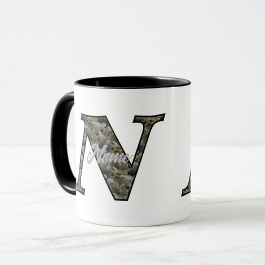 Monogram Initial N Hydrangea Flowers Personalized マグカップ (正面左)