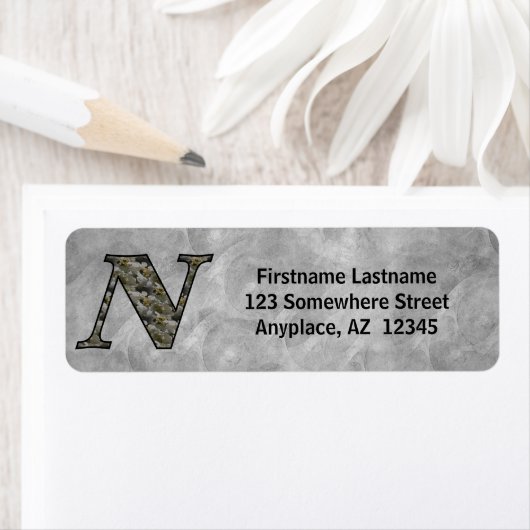 Monogram Initial N Hydrangea Return Address  ラベル (インサイチュ)
