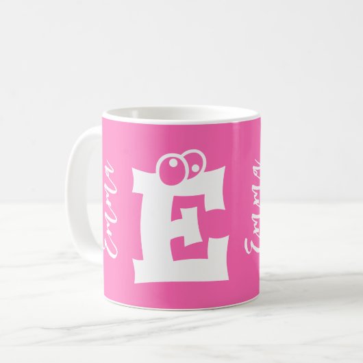 Monogram initial name script modern pink コーヒーマグカップ (正面左)