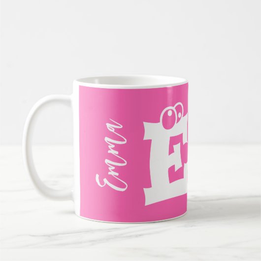 Monogram initial name script modern pink コーヒーマグカップ (左)