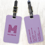 Monogram Initial Name Simple Lilac Cherry Pink ラゲッジタグ<br><div class="desc">Elevate your travel experience with this modern typography minimalist monogram initial name design in pastel lilac and cherry pink which can be changed to personalize. These stylish tags not only ensure your luggage stands out on the carousel but also add a personal touch to your travel essentials. Designed for easy...</div>