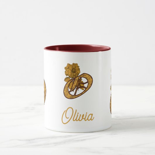 Monogram Initial O Gold Peony Personalized マグカップ (中央)