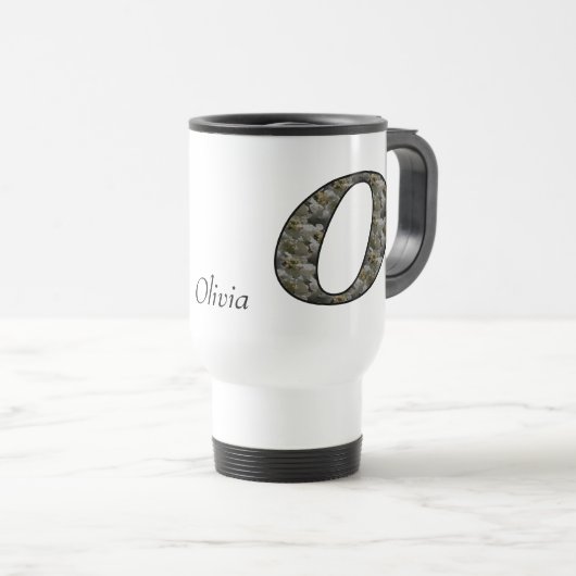 Monogram Initial O Hydrangea Flower Personalized トラベルマグ (正面右)