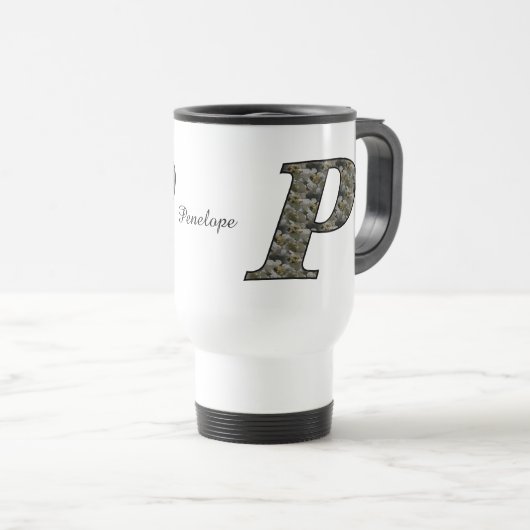 Monogram Initial P Hydrangea Flowers Personalized トラベルマグ (正面右)
