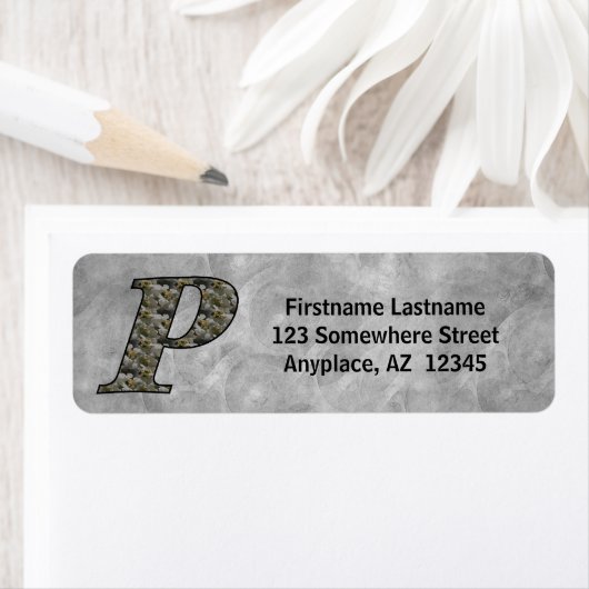 Monogram Initial P Hydrangea Return Address  ラベル (インサイチュ)