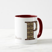 Monogram Initial P Vintage Floral Personalized マグカップ (正面右)