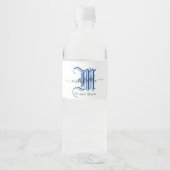 monogram initial personalized business name blue ペットボトルラベル (正面)