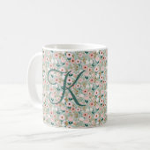 Monogram Initial Pink Green Watercolor Florals  コーヒーマグカップ (正面左)