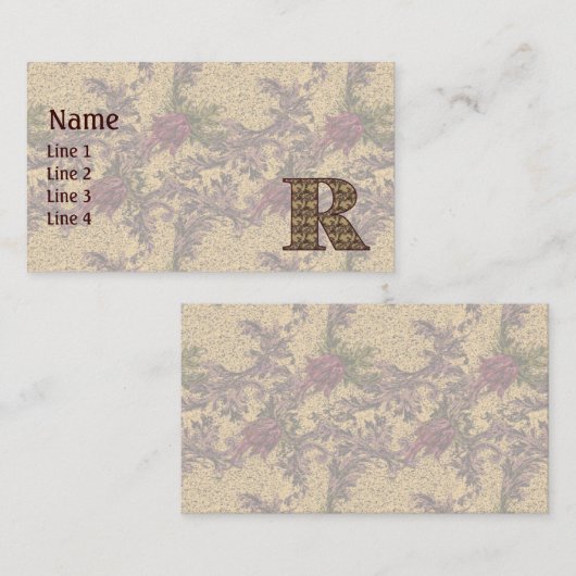 Monogram Initial R Elegant Vintage Floral 名刺 (正面/裏面)