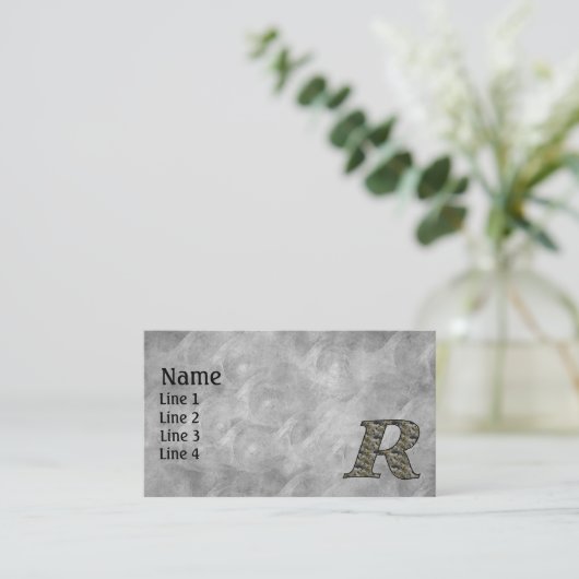 Monogram Initial R Hydrangea Flowers 名刺 (スタンド正面)