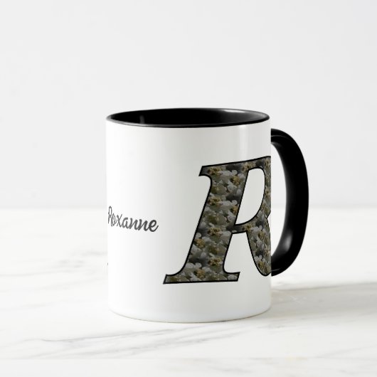 Monogram Initial R Hydrangea Flowers Personalized マグカップ (正面右)