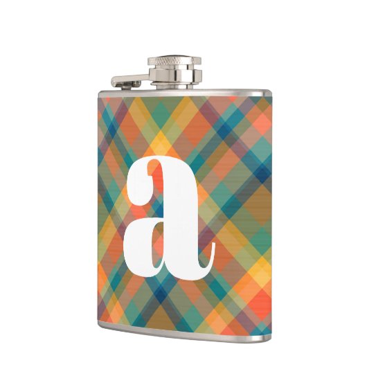 Monogram Initial Rustic Wedding Tartan Plaid フラスク (左)