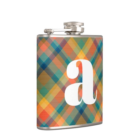 Monogram Initial Rustic Wedding Tartan Plaid フラスク (右)