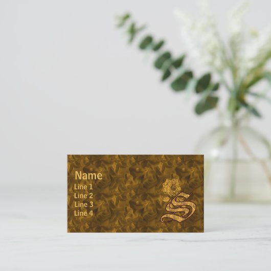 Monogram Initial S Elegant Gold Peony Flower 名刺 (スタンド正面)