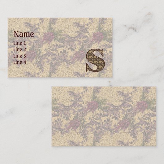 Monogram Initial S Elegant Vintage Floral 名刺 (正面/裏面)