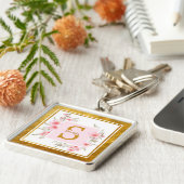 Monogram Initial "S" Floral - Pink Roses & Gold キーホルダー (側面)
