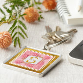 Monogram Initial "S" Floral - Pink Roses & Gold キーホルダー (側面)