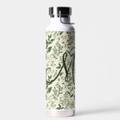 Monogram Initial Sage Green Botanical Florals Gift ウォーターボトル (左面)