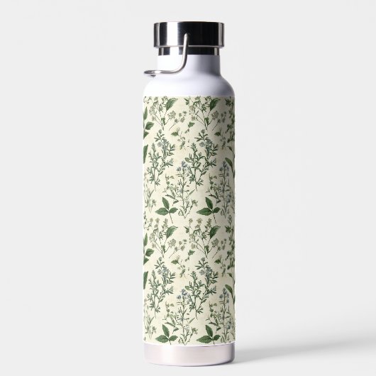 Monogram Initial Sage Green Botanical Florals Gift ウォーターボトル (右面)