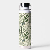 Monogram Initial Sage Green Botanical Florals Gift ウォーターボトル (背面)