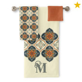 Monogram Initial Spanish Tiles Flower Pattern  バスタオルセット