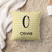 Monogram initial watercolor flower gingham pattern クッション (ブランケット)