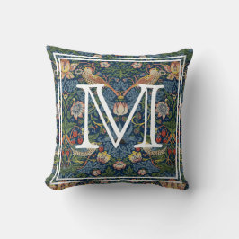 Monogram Initial William Morris Strawberry Thief クッション