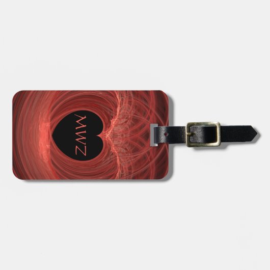 Monogram Initialed赤いハートアートワカスタムーク ラゲッジタグ (正面横)