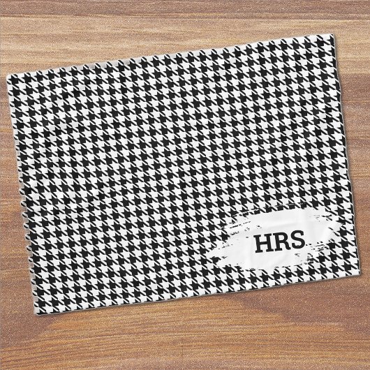 Monogram Initials Black & White Houndstooth Fleece フリースブランケット