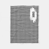 Monogram Initials Black & White Houndstooth Fleece フリースブランケット (正面)