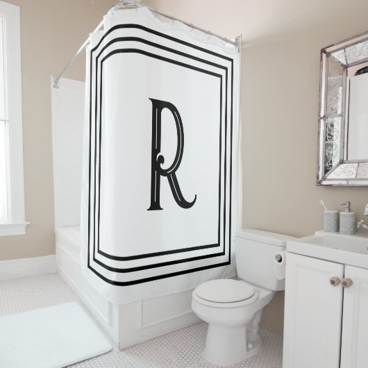 Monogram Initials Black White Script Decorative シャワーカーテン (インサイチュ)