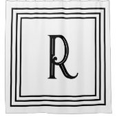 Monogram Initials Black White Script Decorative シャワーカーテン (正面)