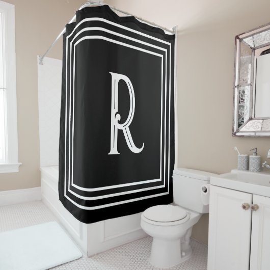 Monogram Initials Black White Script Stylish シャワーカーテン (インサイチュ)