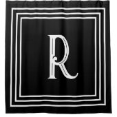 Monogram Initials Black White Script Stylish シャワーカーテン (正面)