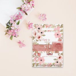 Monogram Initials Blush Floral Wedding  招待状ベリーバンド