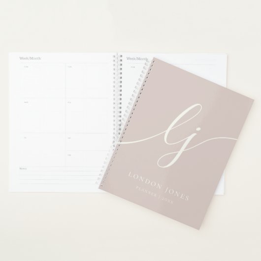 Monogram Initials Business Planner Rose Pink Ivory プランナー手帳 (ディスプレー)