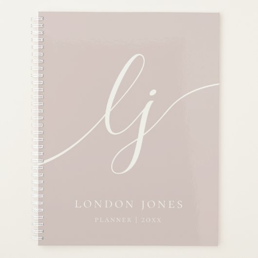 Monogram Initials Business Planner Rose Pink Ivory プランナー手帳 (正面)